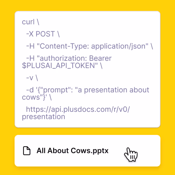 Example Plus AI PPT request and output file in .pptx format