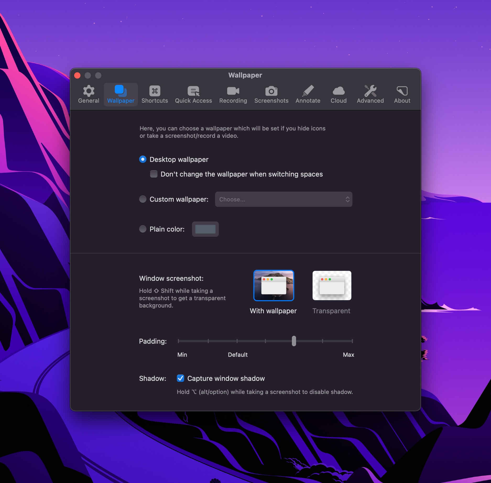 A Cleanshot screenshot of the Cleanshot app settings