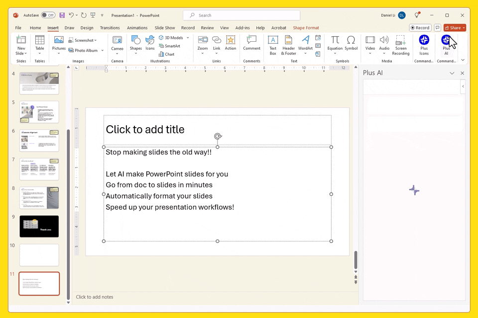 GIF of Plus AI for PowerPoint remixing a slide